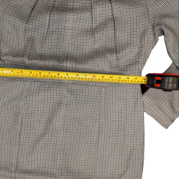 60s-inspired Retro Houndstooth Plaid Grey Long Sleeve Dress Silk/Wool L/XL - Picture 7 of 16